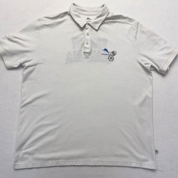 Tommy Bahama Island Zone Polo Mens XXL Shirt White Mesh Spellout Short Sleeve - Picture 3 of 13